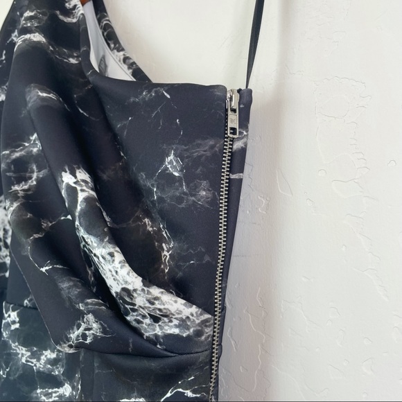 ASOS One Shoulder Black Marble Printed Midi Cocktail Dress Size 8 - Picture 7 of 16